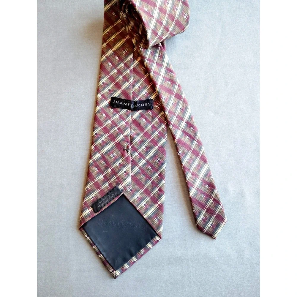 Jhane Barnes Silk Tie Japanese Made Olive Wine Cream Geometric 57